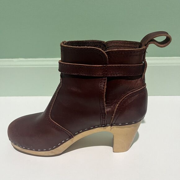 Hasbeens JODHPUR Cherry Brown Leather Clog Wood Heeled Ankle Boots Size 37 FAIR - Picture 3 of 14